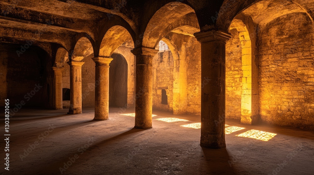 Naklejka premium A historic venue with immersive light projections on the ground.