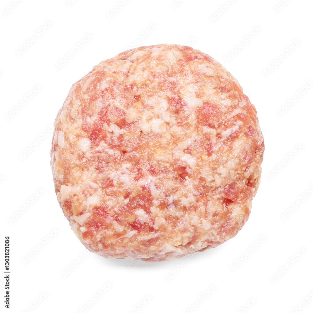One uncooked fresh patty isolated on white, top view One uncooked fresh patty isolated on white, top view