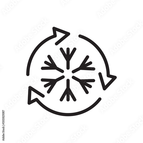 Snowflake cycle icon. Winter refresh symbol. Cold air circulation. Vector illustration.