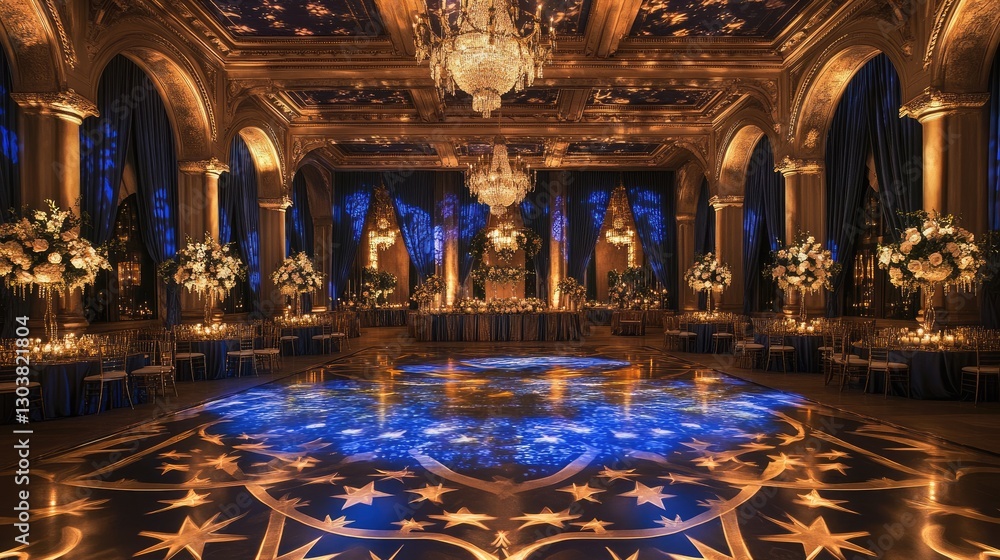 Fototapeta premium A wedding venue with romantic floor projections enhancing the atmosphere.