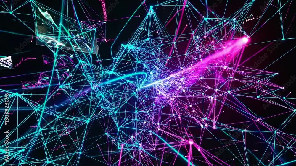 Futuristic Digital Wonderland with Bright Lines and Abstract Connections in Neon Colors