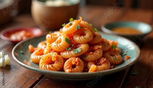 Delicious plate of Malloreddus pasta, a traditional Sardinian dish, served with a rich and flavorful tomato sauce photo