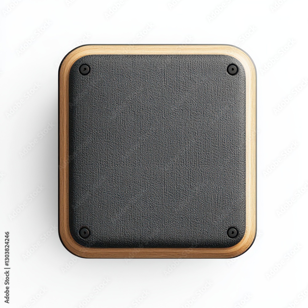 Fototapeta premium A sleek, compact audio speaker with a textured fabric surface and a wooden frame, showcasing modern design aesthetics.