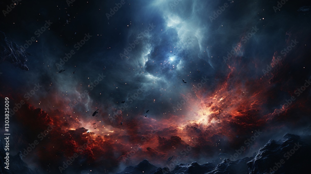 Fototapeta premium A glowing cosmic storm creating fractal shockwaves in deep space