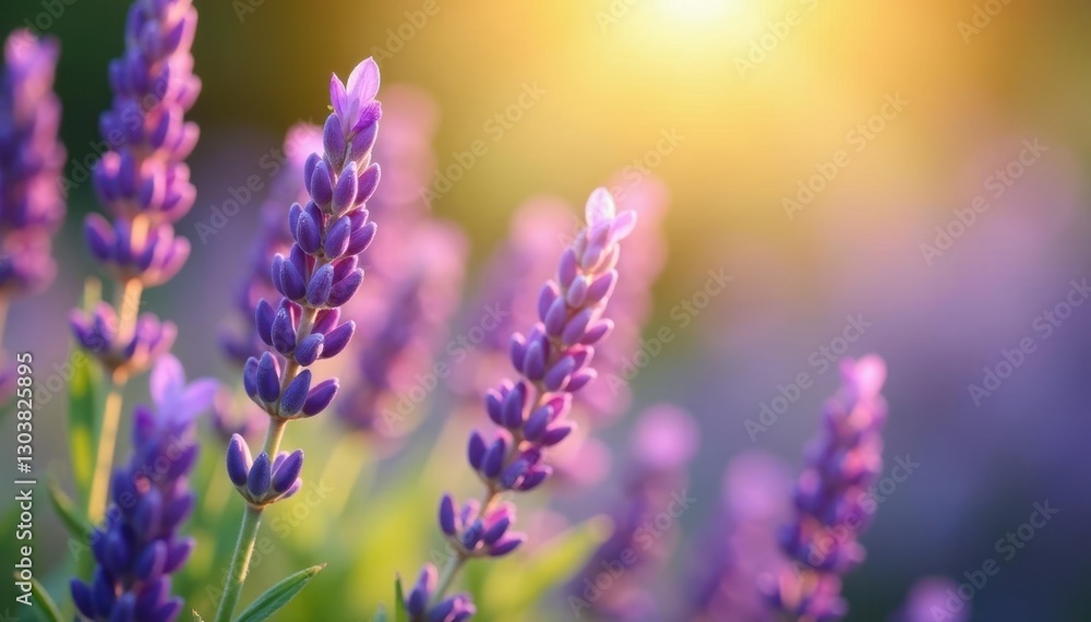 Obraz premium Lavender flowers in the sunlight filtering through, delicate petals, soft focus, bloom highlights
