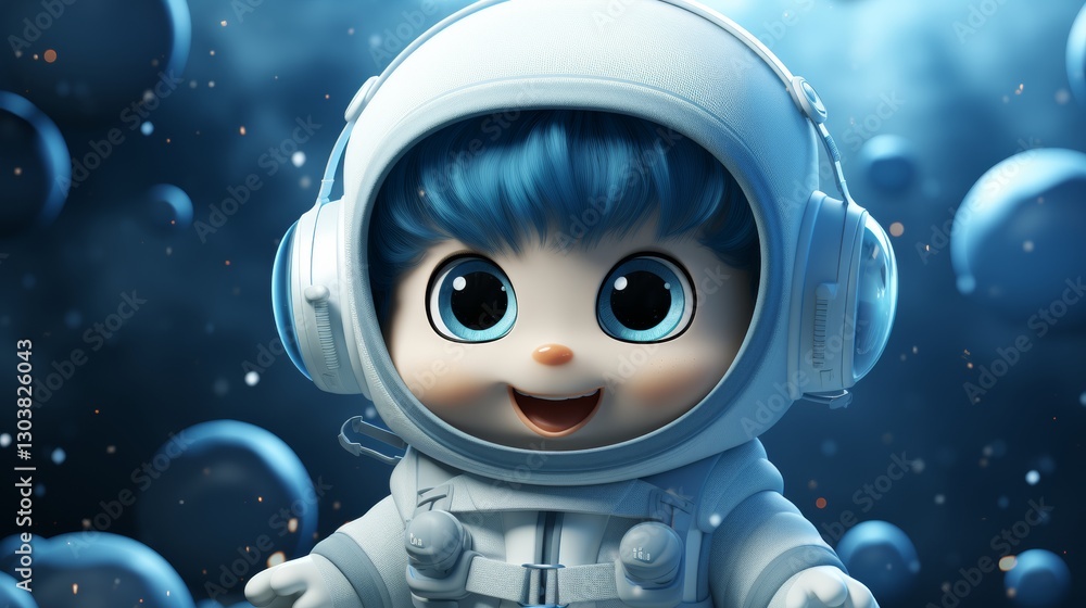 Fototapeta premium 3D Render of Cartoon Character in Space with Astronaut Suit
