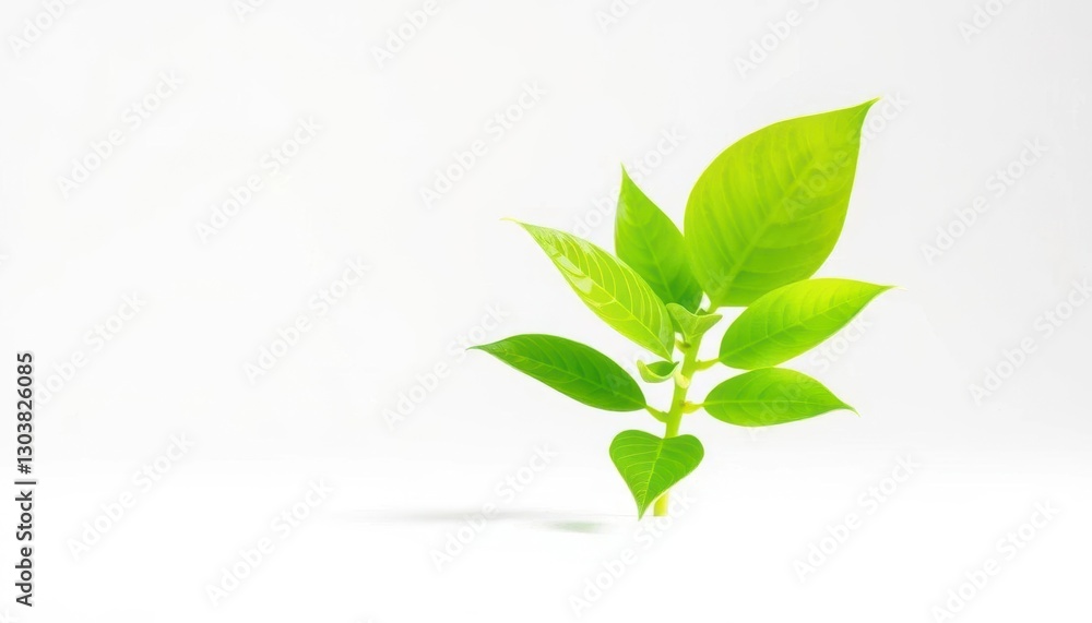 Single vibrant green plant, isolated on pure white backdrop, spring, pure Single vibrant green plant, isolated on pure white backdrop, spring, pure