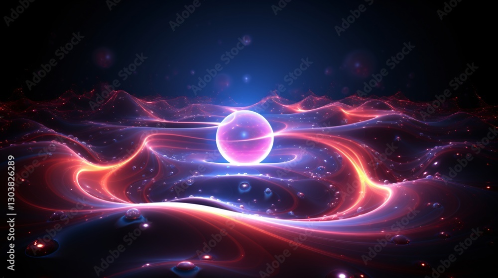 Obraz premium A floating spiral of neon radiation connecting cosmic bodies