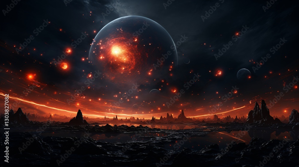 Fototapeta premium A massive glowing anomaly stretching across an entire solar system