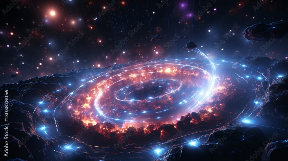 Fototapeta premium A fusion reactor floating within a constantly shifting time-space distortion