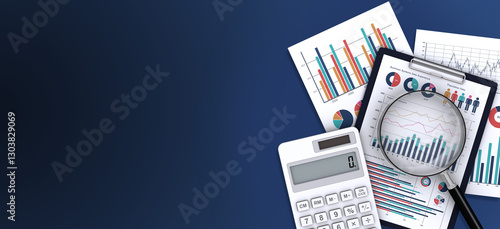 ビジネス資料を虫眼鏡で調べる、データ分析イメージ