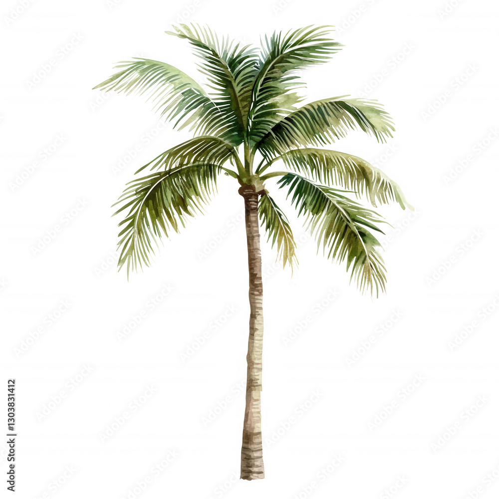 Obraz premium A tall palm tree with lush green fronds and a slender trunk.