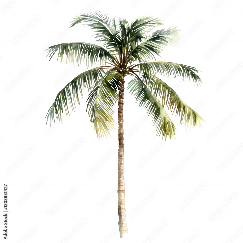 Obraz premium A tall palm tree with lush green leaves and a sturdy trunk, showcasing a tropical appearance.