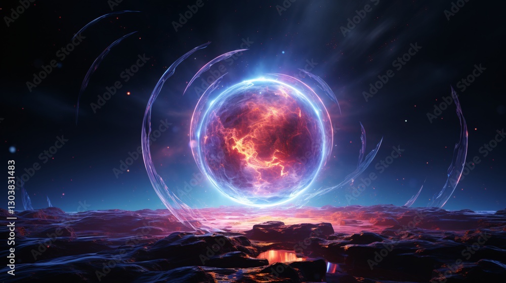 Obraz premium A floating orb of pure cosmic energy, pulsating in a deep space rift