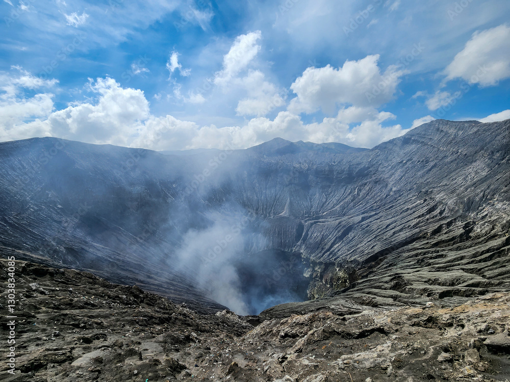 Bromo is a spindle-shaped active volcano located in eastern Java, Indonesia. Bromo is a spindle-shaped active volcano located in eastern Java, Indonesia.