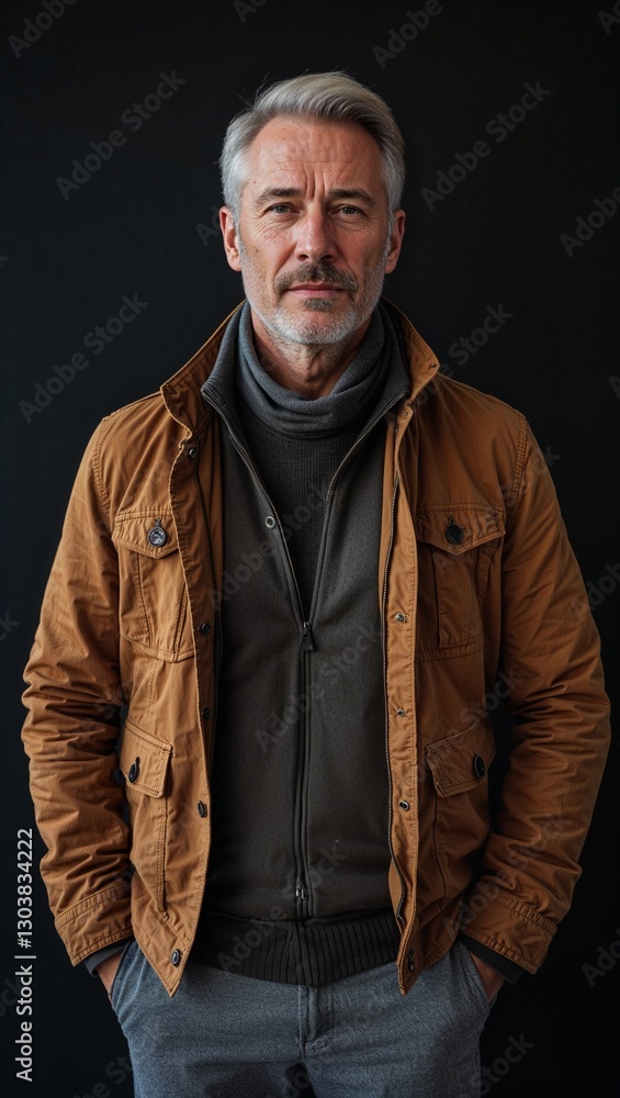 Caucasian middle aged guy plain black background in casual stylish fashion whole body portrait Caucasian middle aged guy plain black background in casual stylish fashion whole body portrait