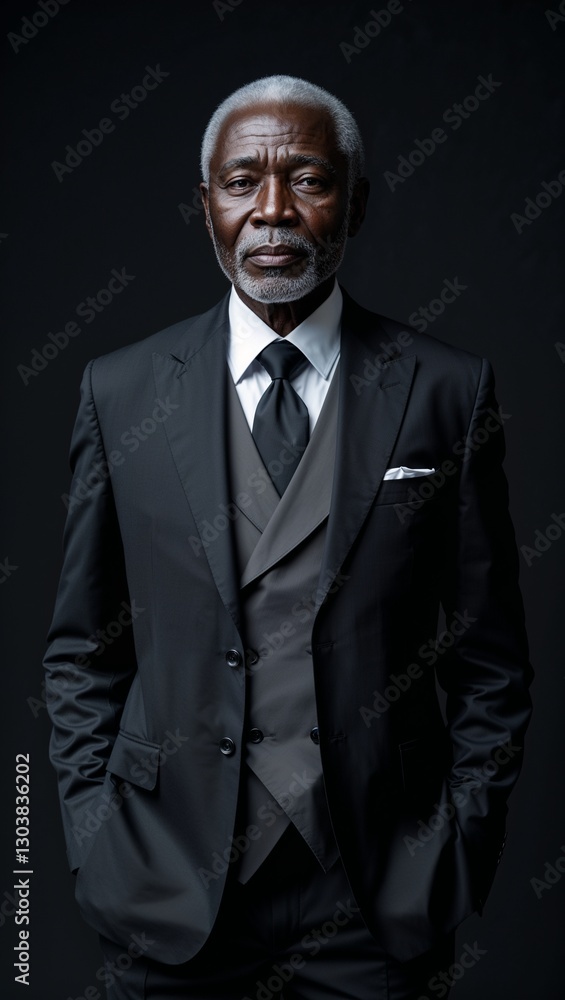 plain black background black African elderly guy in formal suit whole body portrait plain black background black African elderly guy in formal suit whole body portrait