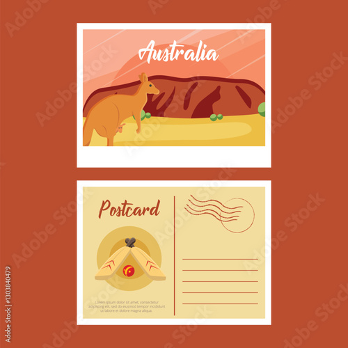 Australia postcard template with flat design style 