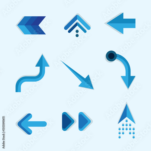 Blue arrows simple set with flat design style 