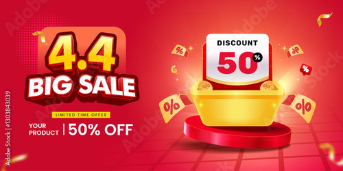 4.4 big sale promotion banner with 3d text template design