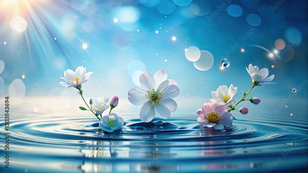 Serene Bloom Delicate blossoms gently resting on tranquil water, illuminated by a soft, sunlit sky, creating a peaceful and ethereal ambiance. Serene Bloom Delicate blossoms gently resting on tranquil water, illuminated by a soft, sunlit sky, creating a peaceful and ethereal ambiance.