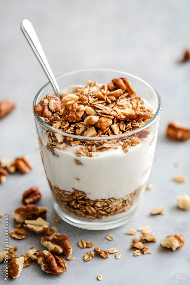 White background yogurt in a long glass cup, Generative AI White background yogurt in a long glass cup, Generative AI