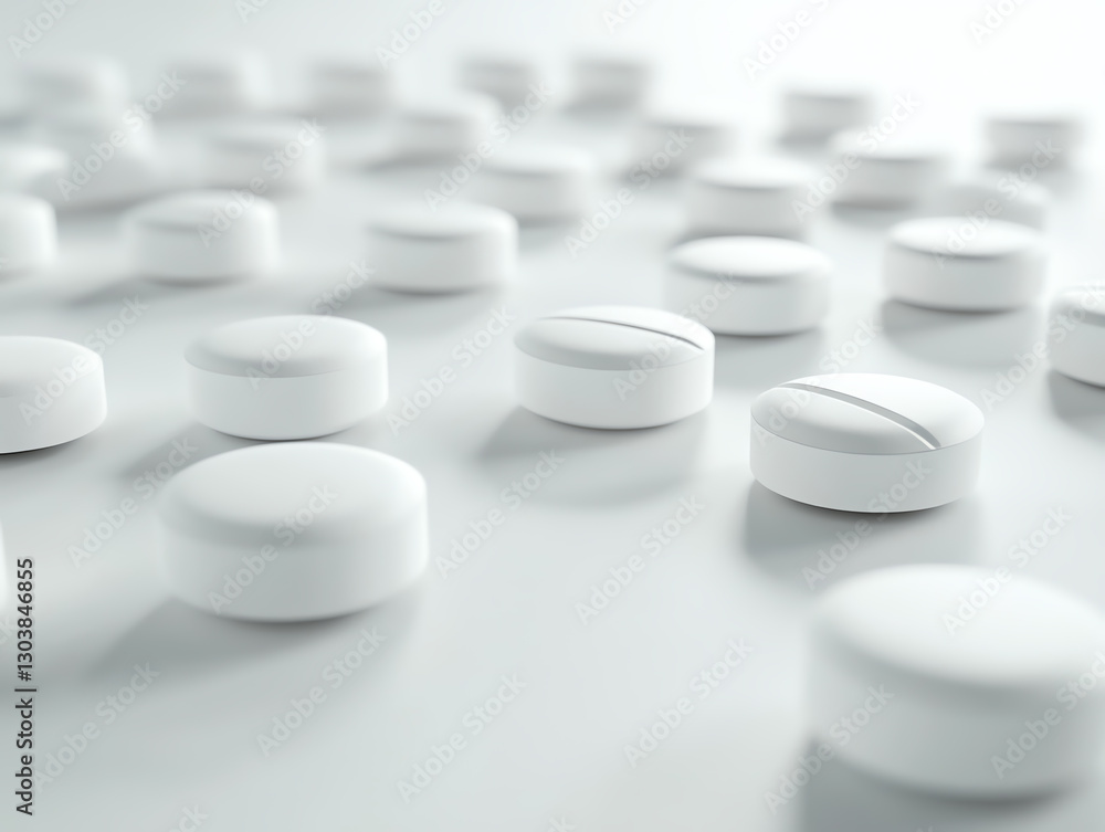 Close-up of white pills arranged on a clean surface, symbolizing modern medicine. Close-up of white pills arranged on a clean surface, symbolizing modern medicine.
