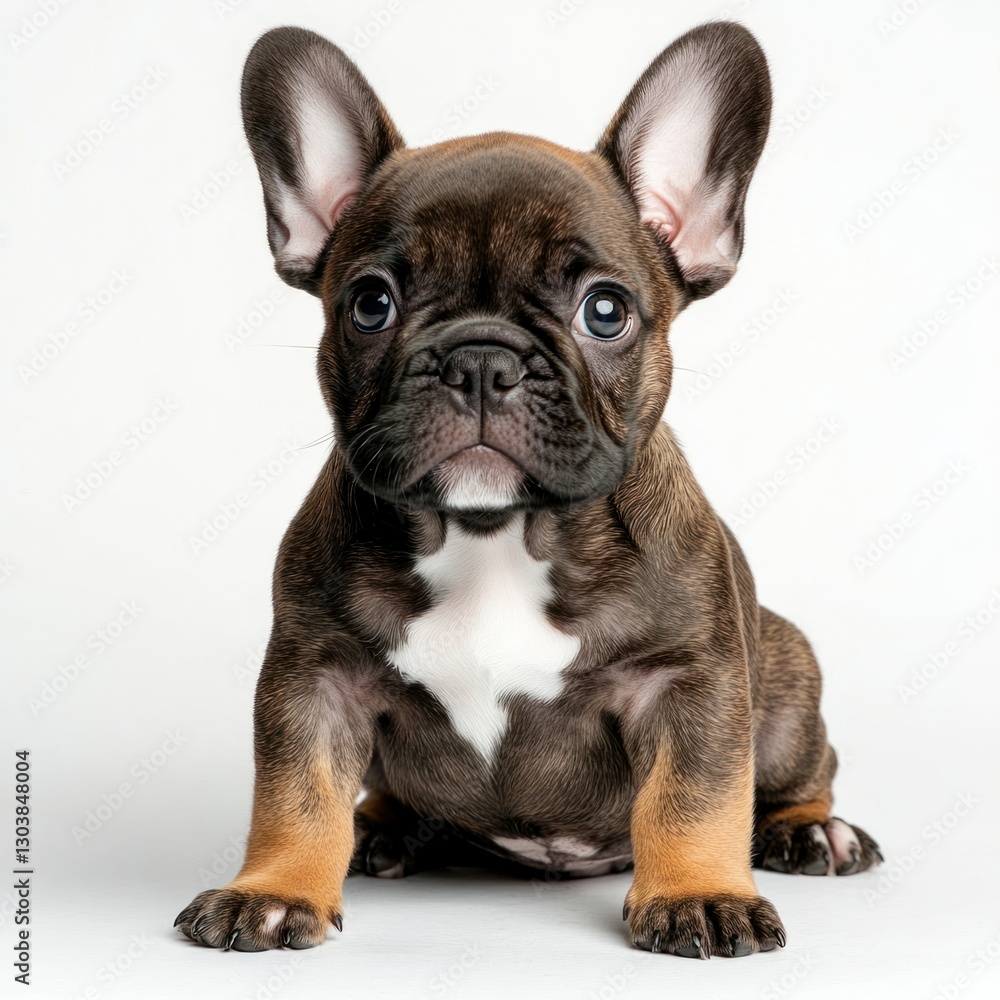 A single, detailed French bulldog puppy, on a pure white background, highlighting its natural imperfections with professional studio lighting, capturing its adorable wrinkles and expressive eyes. A single, detailed French bulldog puppy, on a pure white background, highlighting its natural imperfections with professional studio lighting, capturing its adorable wrinkles and expressive eyes.
