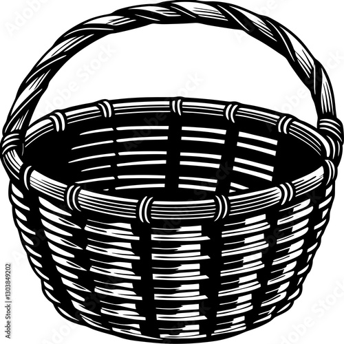 An empty bamboo basket vector illustration is on a white background 