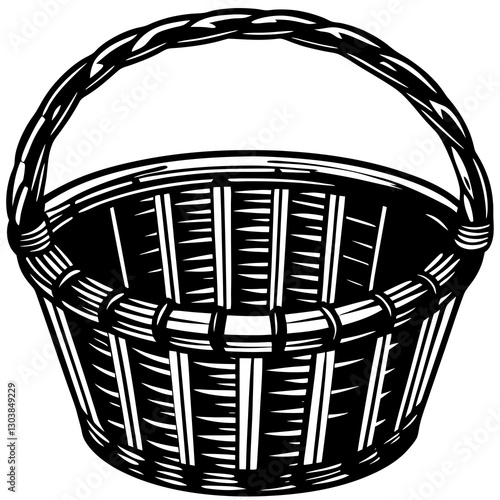 An empty bamboo basket vector illustration is on a white background