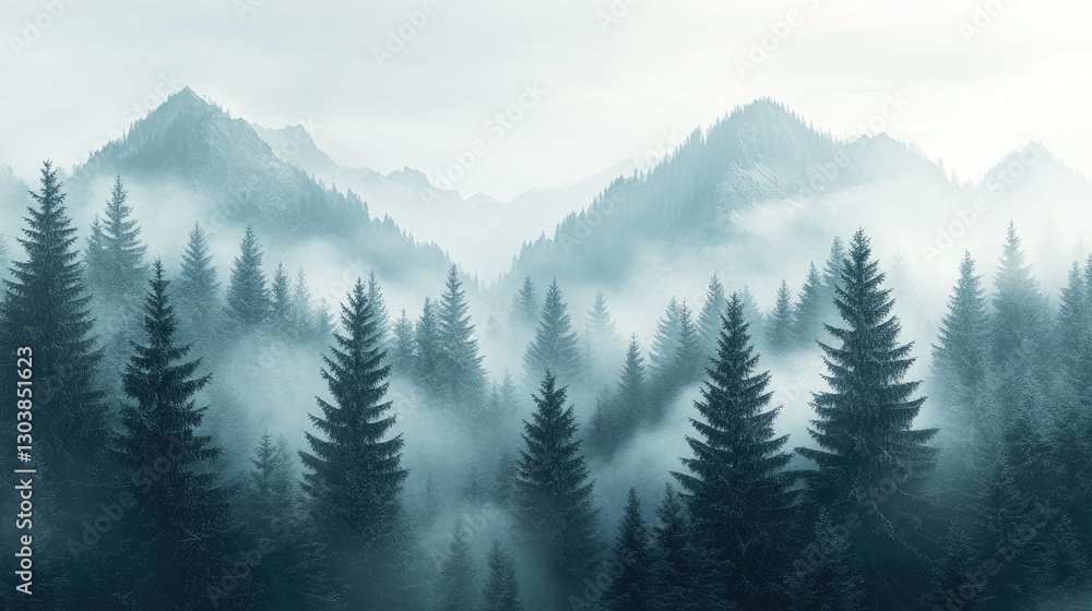 Fototapeta premium Misty Mountain Forest Landscape