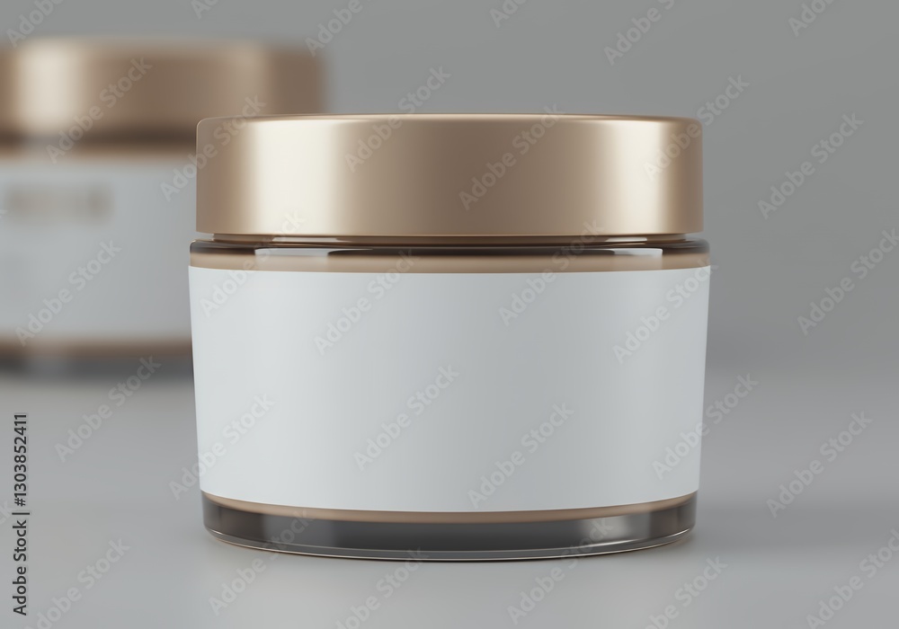 Cosmetic Cream Jar with Blank Label and Golden Lid Mockup Cosmetic Cream Jar with Blank Label and Golden Lid Mockup