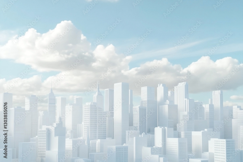 A Minimalist White Cityscape Design Under a Soft Cloudy Sky with a Geometric Feel A Minimalist White Cityscape Design Under a Soft Cloudy Sky with a Geometric Feel