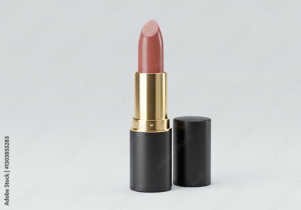 Elegant Lipstick in Black and Gold Casing Against a Plain Background Elegant Lipstick in Black and Gold Casing Against a Plain Background