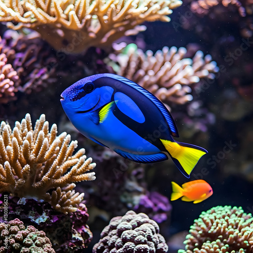 Vibrant Blue Tang Fish in Coral Reef