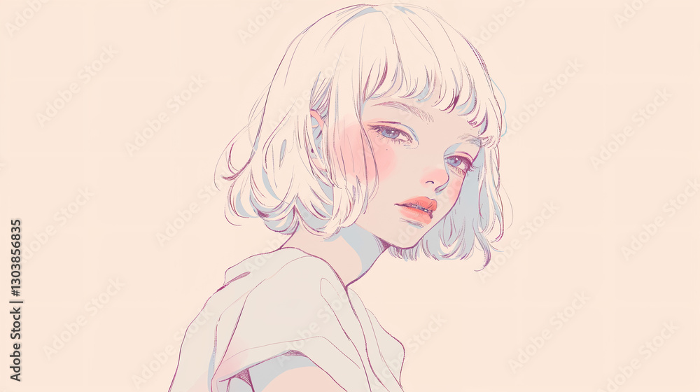 若い女性の水彩イラスト 若い女性の水彩イラスト