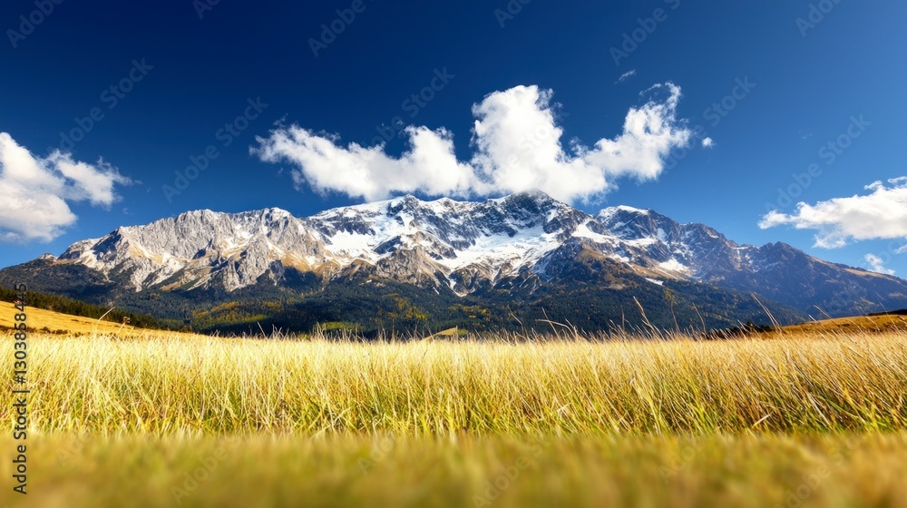 Obraz premium Majestic Snow Capped Mountains Grassland Landscape Scenic View