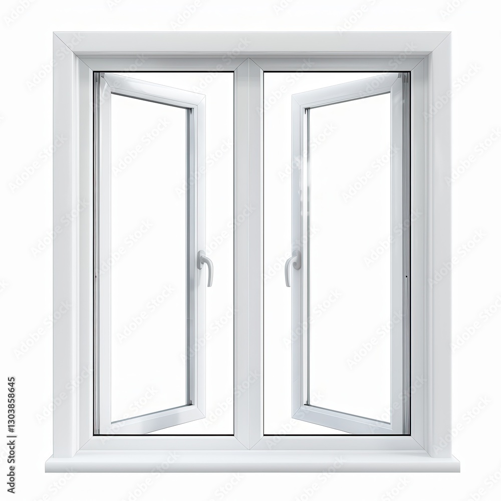White double hung window open. isolated on white background White double hung window open. isolated on white background