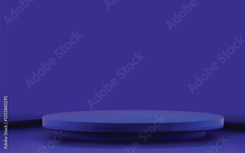 Blue podium vector, 3D cylinder stage.  Presentation, display platform.  Monochrome, elegant design.  Modern, minimalist graphic.  Perfect for product showcases, presentations, and promotional visuals
