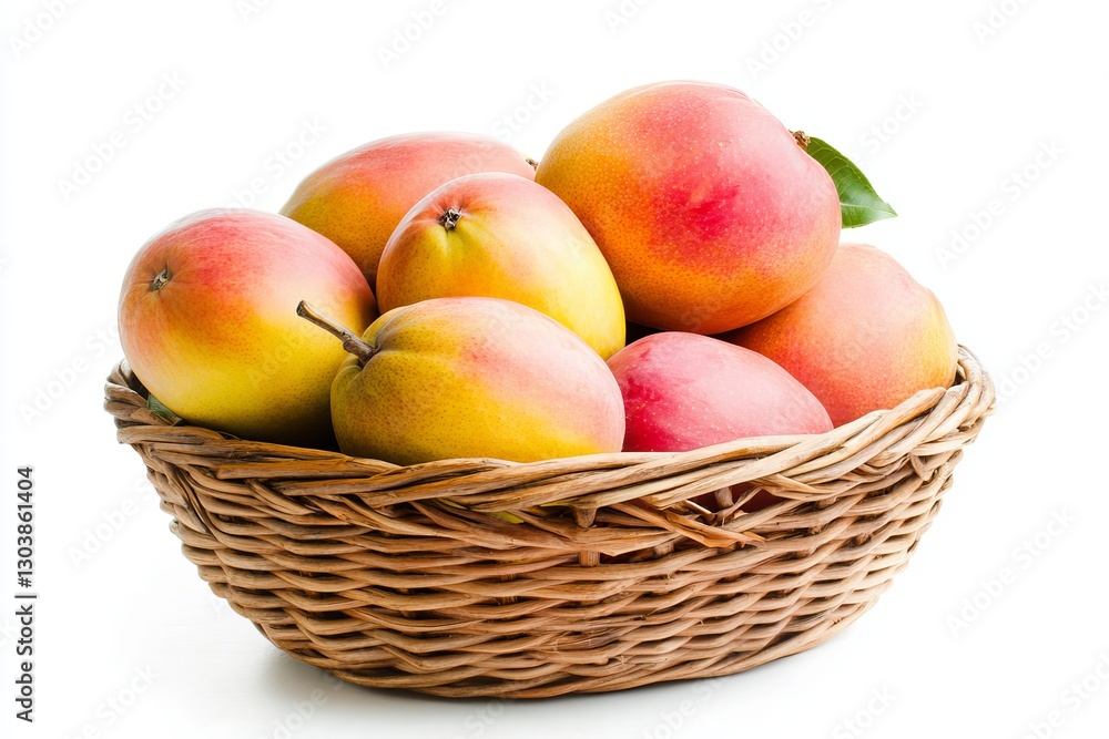Ripe Juicy Mangoes in Rustic Woven Basket Fresh Tropical Fruit Summer Harvest Delicious Sweet Yellow Red Exotic Healthy Vitamins Antioxidant Food Ripe Juicy Mangoes in Rustic Woven Basket Fresh Tropical Fruit Summer Harvest Delicious Sweet Yellow Red Exotic Healthy Vitamins Antioxidant Food