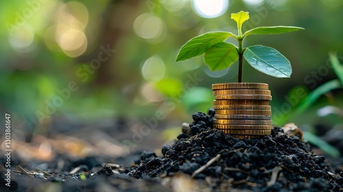 Wallpaper Mural Growing stack of coins with plant growing on money finance and accounting concept Torontodigital.ca