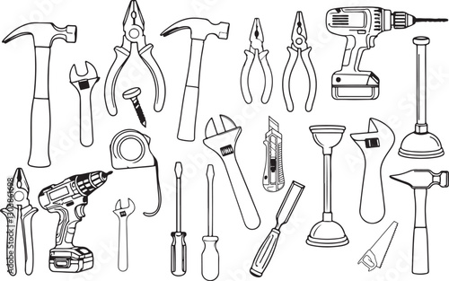 DIY Tools Line Art Set