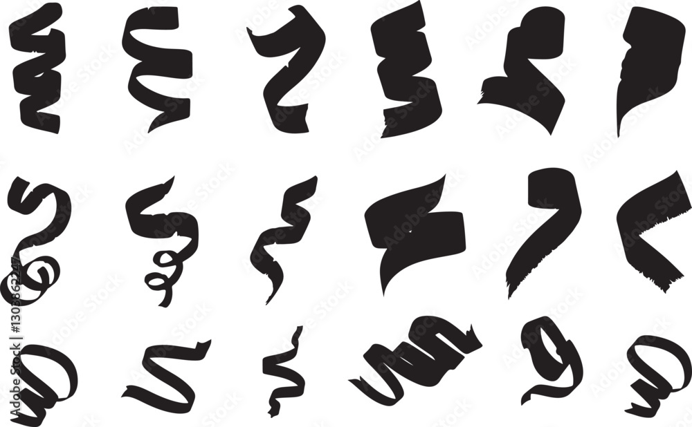 Falling Ribbon Silhouette on White Background