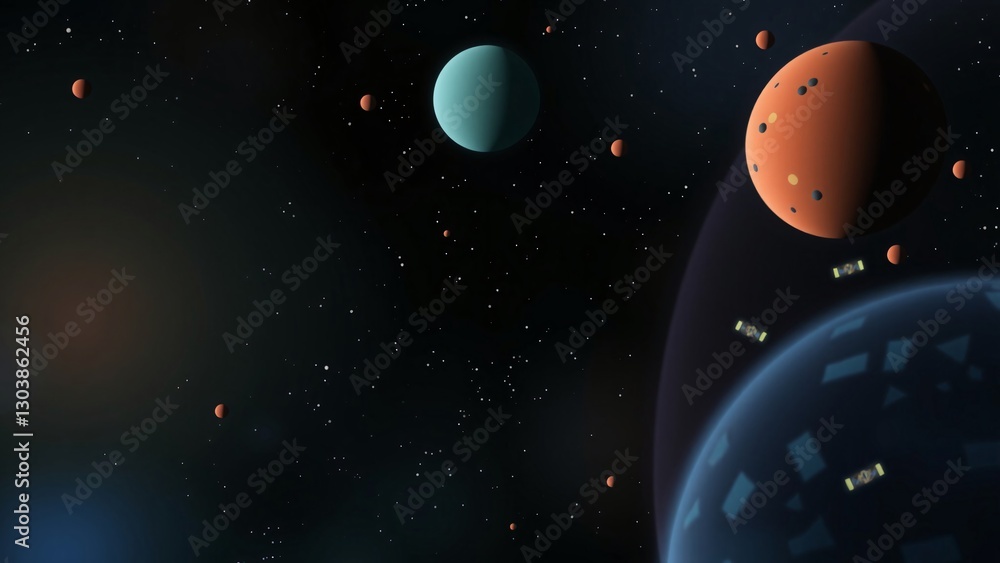 Fototapeta premium Celestial Dance Planets and Satellites in Deep Space