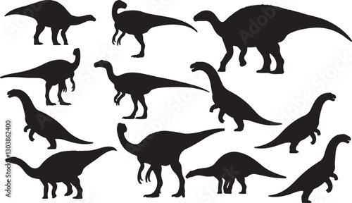Fukuisaurus Silhouette on White Background 