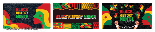 Black History Month banners with geometric designs, patterns, and bright colors.