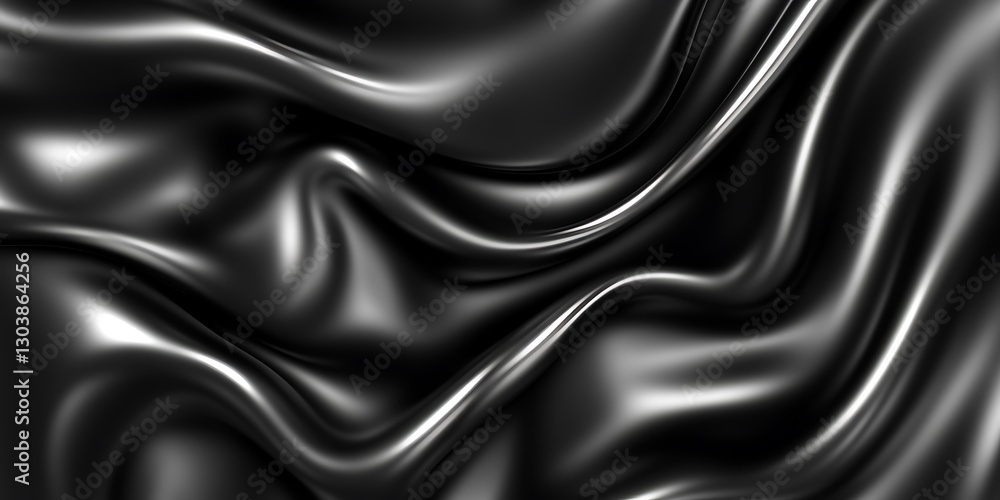 Fototapeta premium Abstract Black Satin Waves Elegant Dynamic Liquid Dark Background