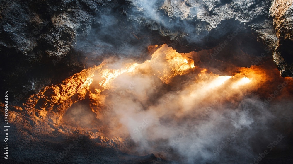 Fiery Cave Inferno Volcanic Eruption Smoke and Fire Fiery Cave Inferno Volcanic Eruption Smoke and Fire