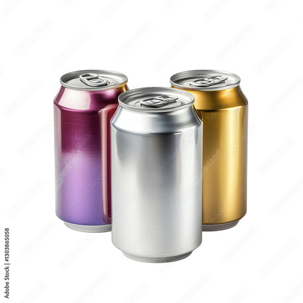 three beverage cans in varying colors purple. silver. and gold. arranged closely together on a white background the cans are designed for drinks and showcase a sleek. modern appearance. emphasizing th three beverage cans in varying colors purple. silver. and gold. arranged closely together on a white background the cans are designed for drinks and showcase a sleek. modern appearance. emphasizing th