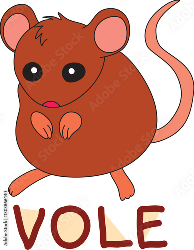 little funny sitting vole with colorful text below hand written